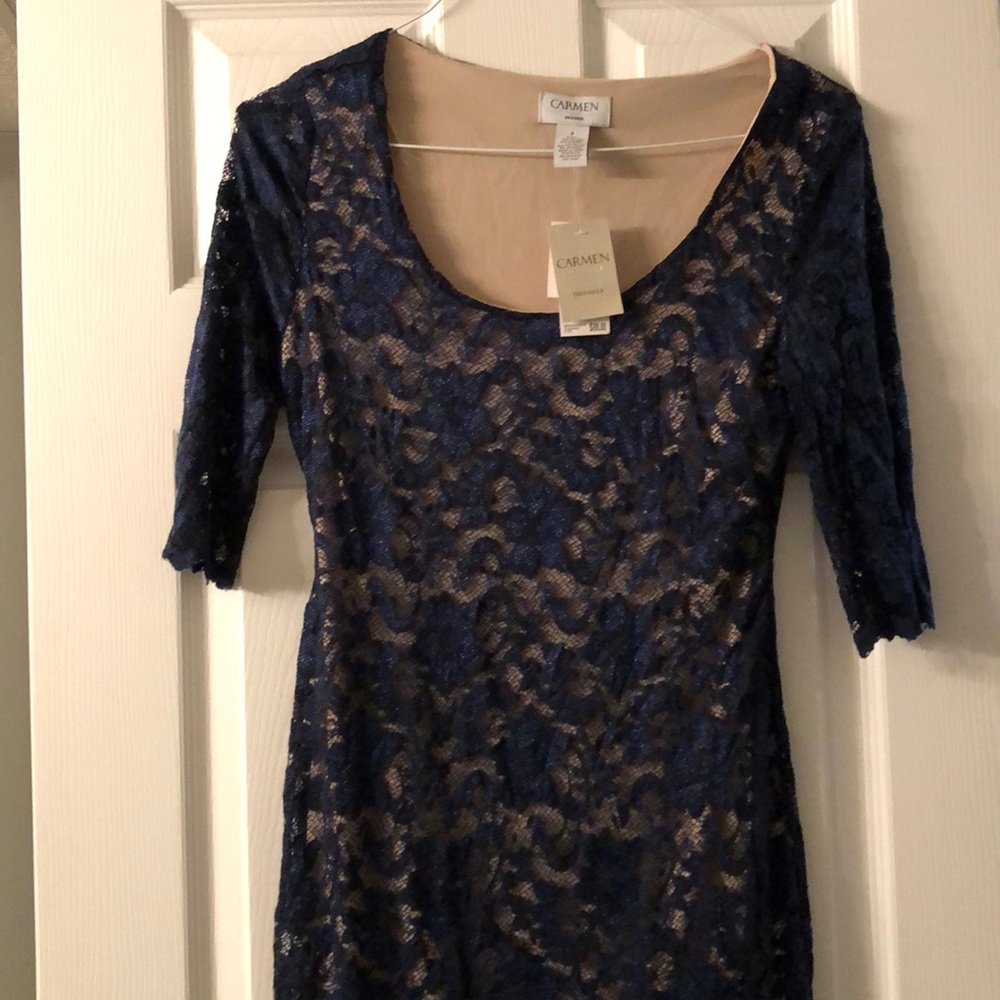 Carmen Marc Valvo Navy Blue Lace Dress